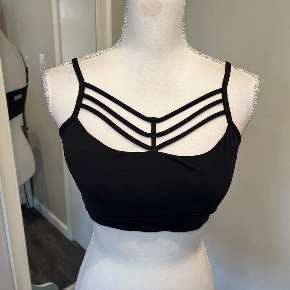 Betsey Johnson Performance Black Strappy Sports Bra, Size Large